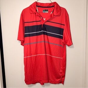 PGA Tour Red and Dark Navy blue Striped Polo Shirt Size L